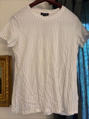 Kenneth Cole White Short-Sleeve Crew with Black Micro Dot Print Large